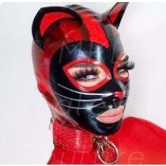 MKLLatexCouture Kinky Kitty Marbled Latex Hood size small excellent condition - Picture 1 of 6